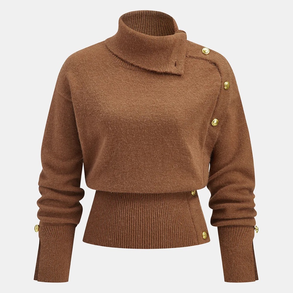 NWT Commense Cinched Waist Asymmetrical Turtleneck Sweater – Brown